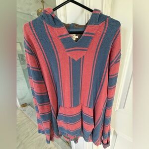 Faherty Blue and Coral Striped Hooded Pullover